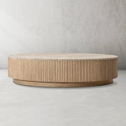 Holland Oak Wood & Stone Round Coffee Table