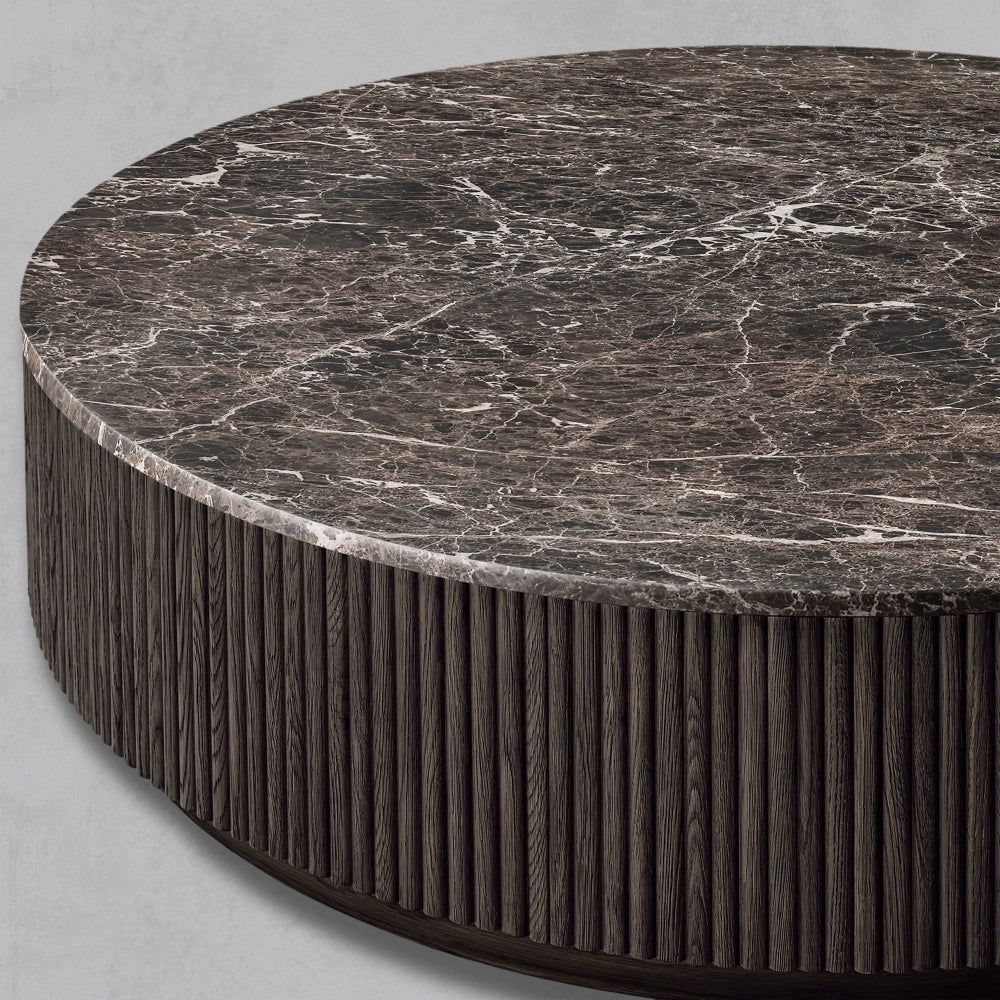 Holland Oak Wood & Stone Round Coffee Table