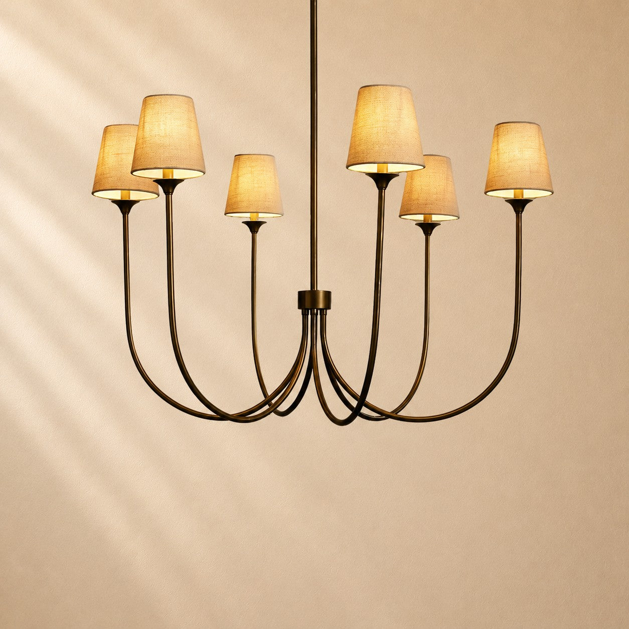 Hume 6-Light Curved Arm Chandelier with Linen Shades