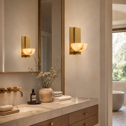 Josh Alabaster Bowl Wall Sconce with Brass Backplate