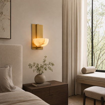 Josh Alabaster Bowl Wall Sconce with Brass Backplate