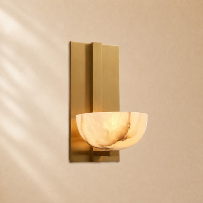 Josh Alabaster Bowl Wall Sconce with Brass Backplate