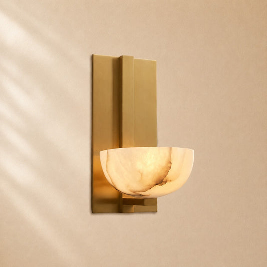 Josh Alabaster Bowl Wall Sconce with Brass Backplate