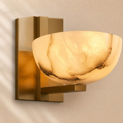 Josh Alabaster Bowl Wall Sconce with Brass Backplate