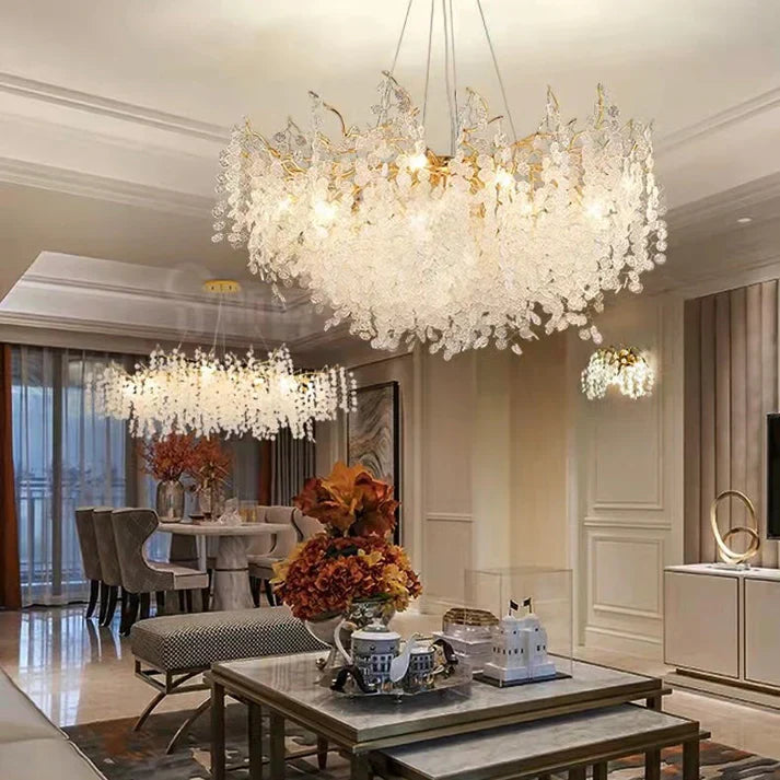 Luxury Branches Crystal Frosted Glass Chandelier