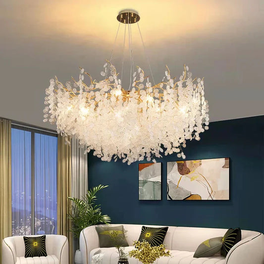 Luxury Branches Crystal Frosted Glass Chandelier