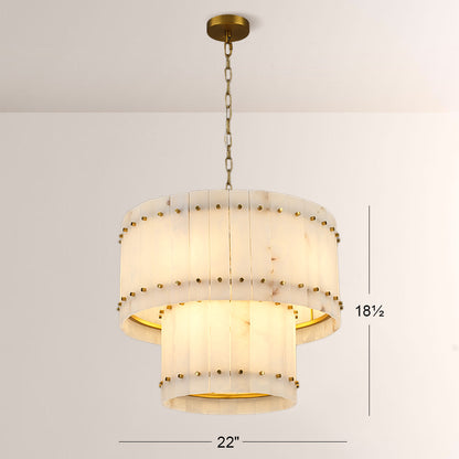 Mervin Alabaster Round 2-Tiered Chandelier 22"