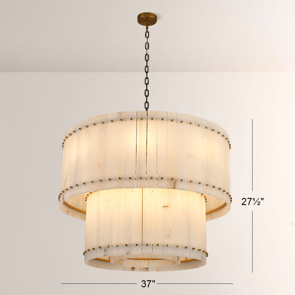 Mervin Alabaster Round 2-Tiered Chandelier 37"