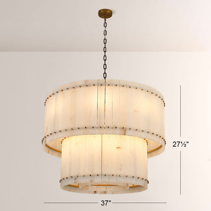Mervin Alabaster Round 2-Tiered Chandelier 37"