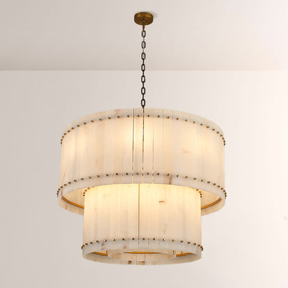 Mervin Alabaster Round 2-Tiered Chandelier 37"