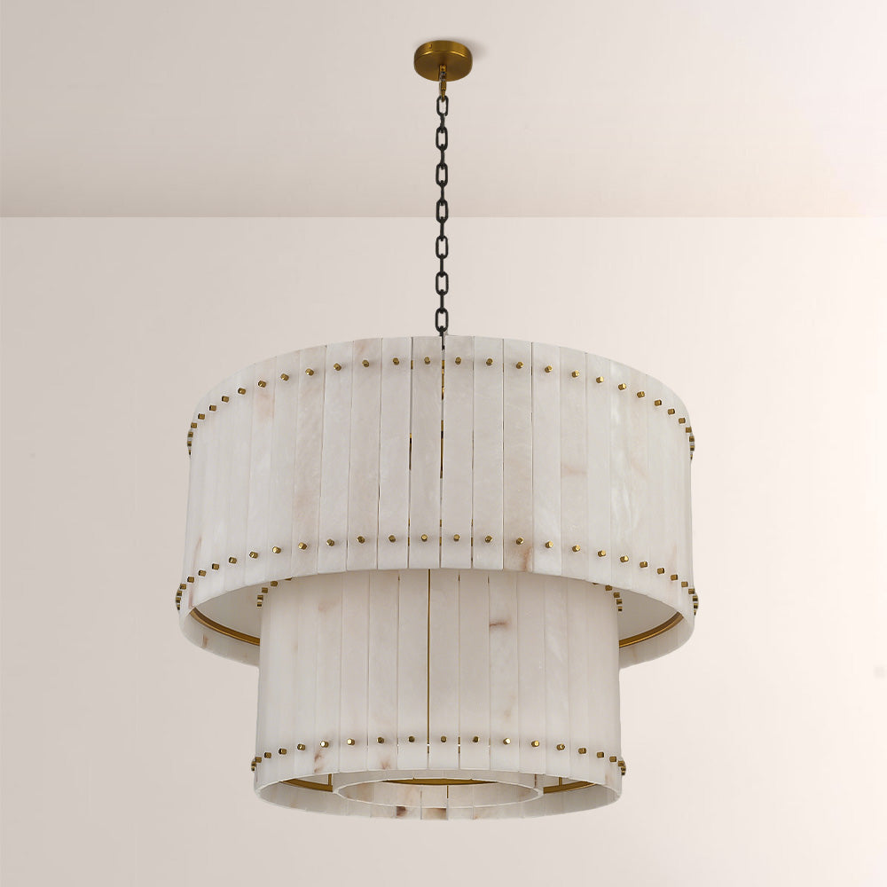 Mervin Alabaster Round 2-Tiered Chandelier 37"