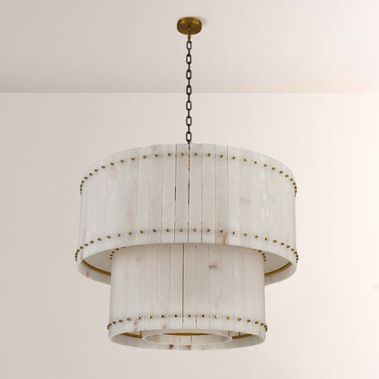 Mervin Alabaster Round 2-Tiered Chandelier 37"