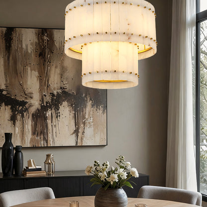 Mervin Alabaster Round 2-Tiered Chandelier 37"