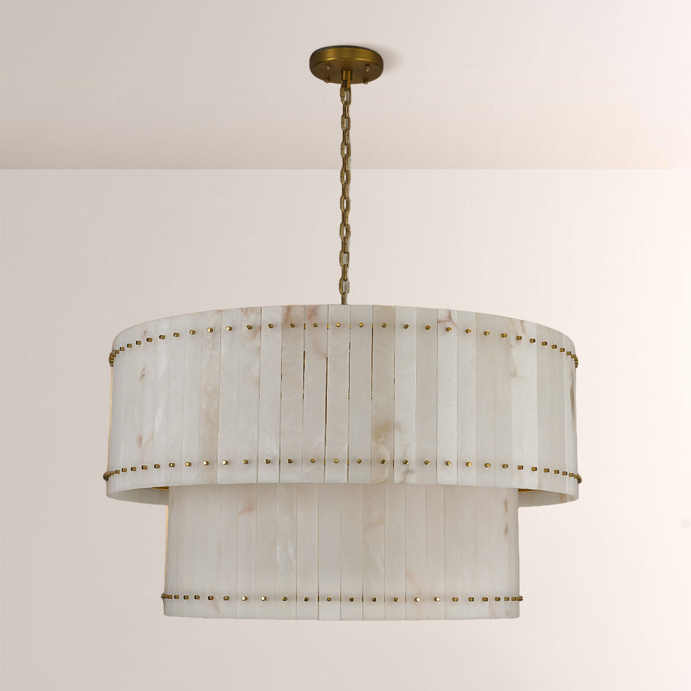 Mervin Alabaster Round 2-Tiered Chandelier 48"