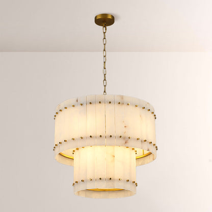 Mervin Alabaster Round 2-Tiered Chandelier 22"