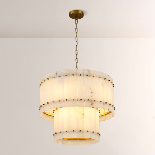 Mervin Alabaster Round 2-Tiered Chandelier 22"