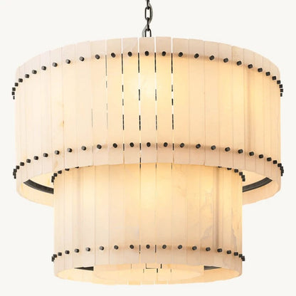 Mervin Alabaster Round 2-Tiered Chandelier 37"
