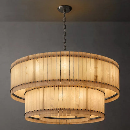Mervin Alabaster Round 2-Tiered Chandelier 60"