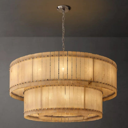 Mervin Alabaster Round 2-Tiered Chandelier 60"