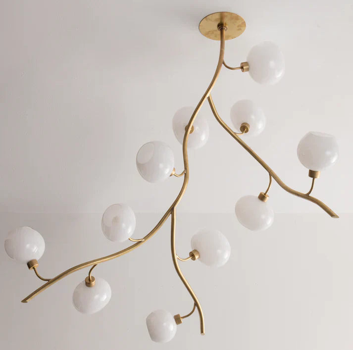 Modern Brass Branch Chandelier with Handcrafted Glass Globes