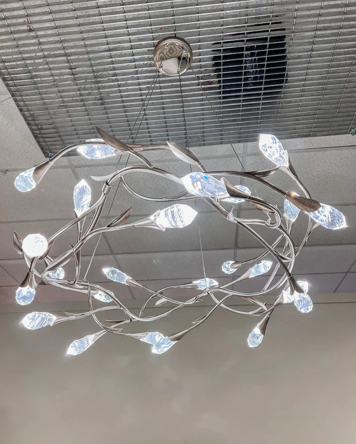 Modern Linear/Round Floral Branches Crystal Chandelier