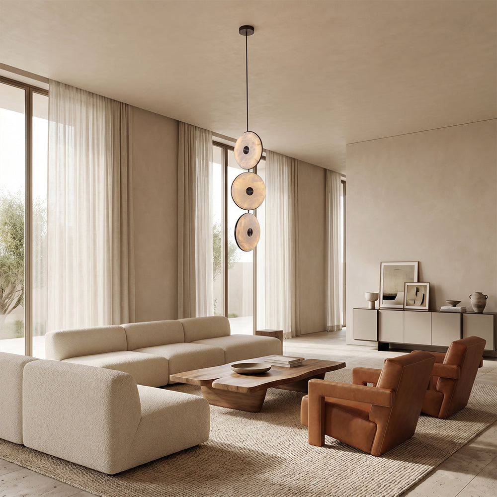 Nebula Natural Alabaster Disc Triple Pendant Light 14"D
