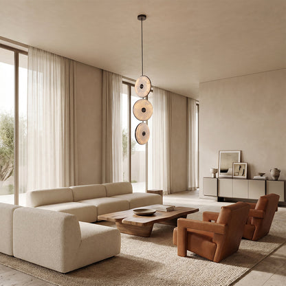 Nebula Natural Alabaster Disc Triple Pendant Light 14"D