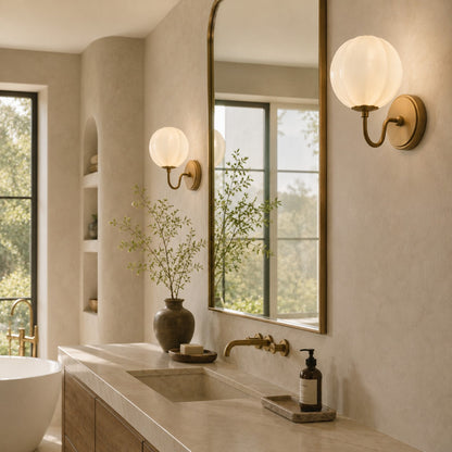 Nelly Gooseneck Ribbed Opal Glass Wall Sconce