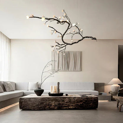 Noir Magnolia Branch & Porcelain Bloom Chandelier