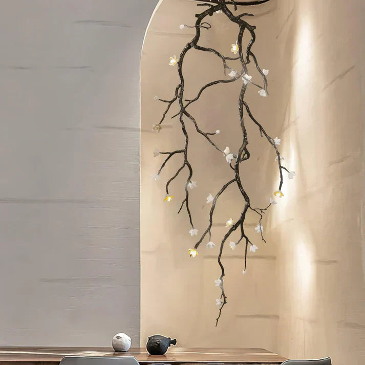 Noir Twisted Branch & Porcelain Bloom Candelabrum Chandelier