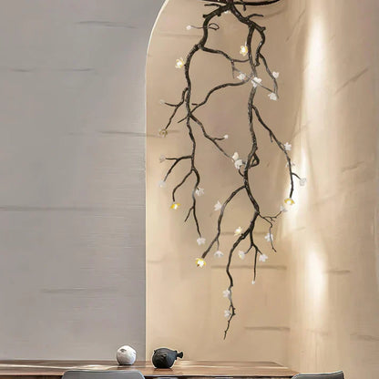 Noir Twisted Branch & Porcelain Bloom Candelabrum Chandelier