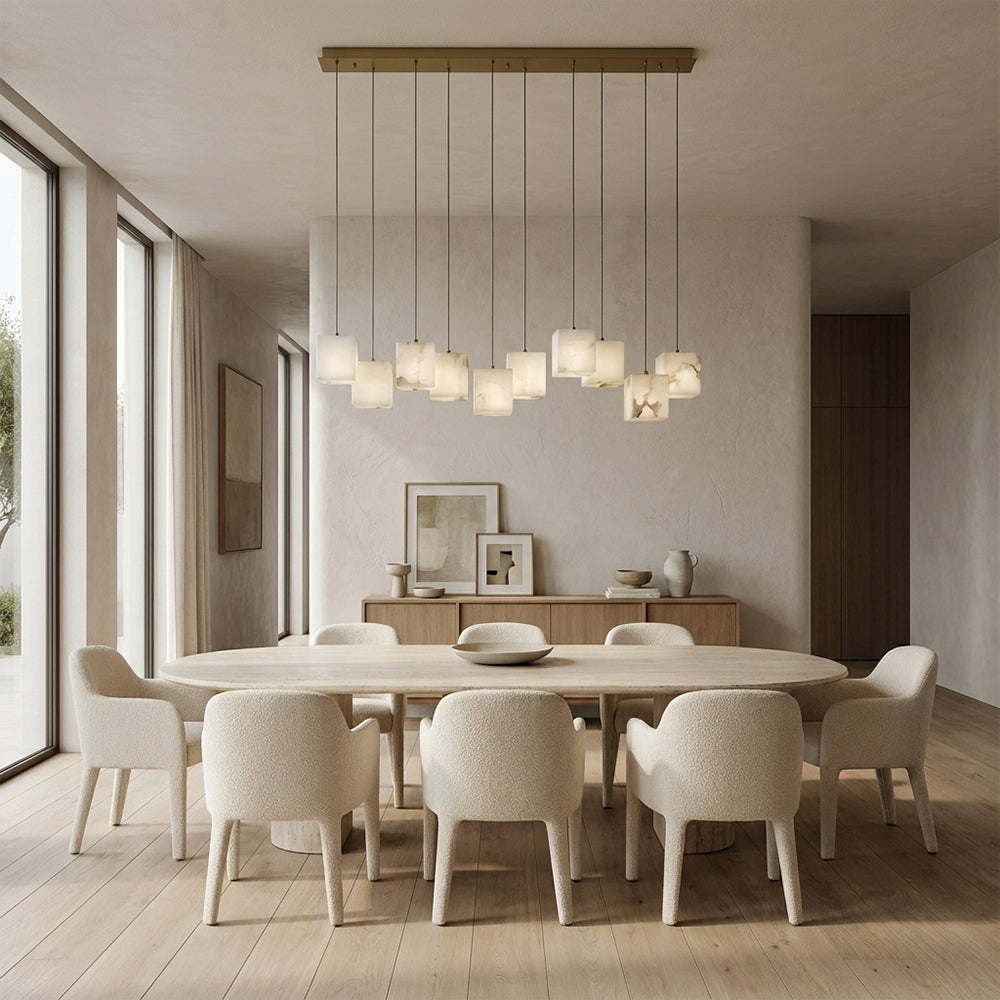 Nura Cube Natural Alabaster 10-Light Linear Pendant 46"W
