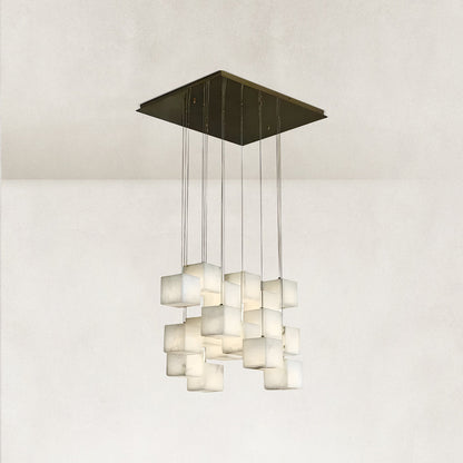 Nura Cube Natural Alabaster 18-Light Square Chandelier 27"L