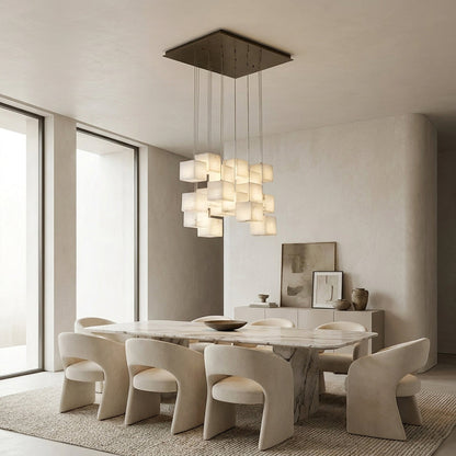 Nura Cube Natural Alabaster 18-Light Square Chandelier 27"L