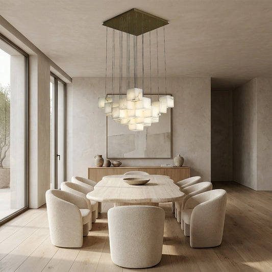 Nura Cube Natural Alabaster 25-Light Square Chandelier 22.5"W
