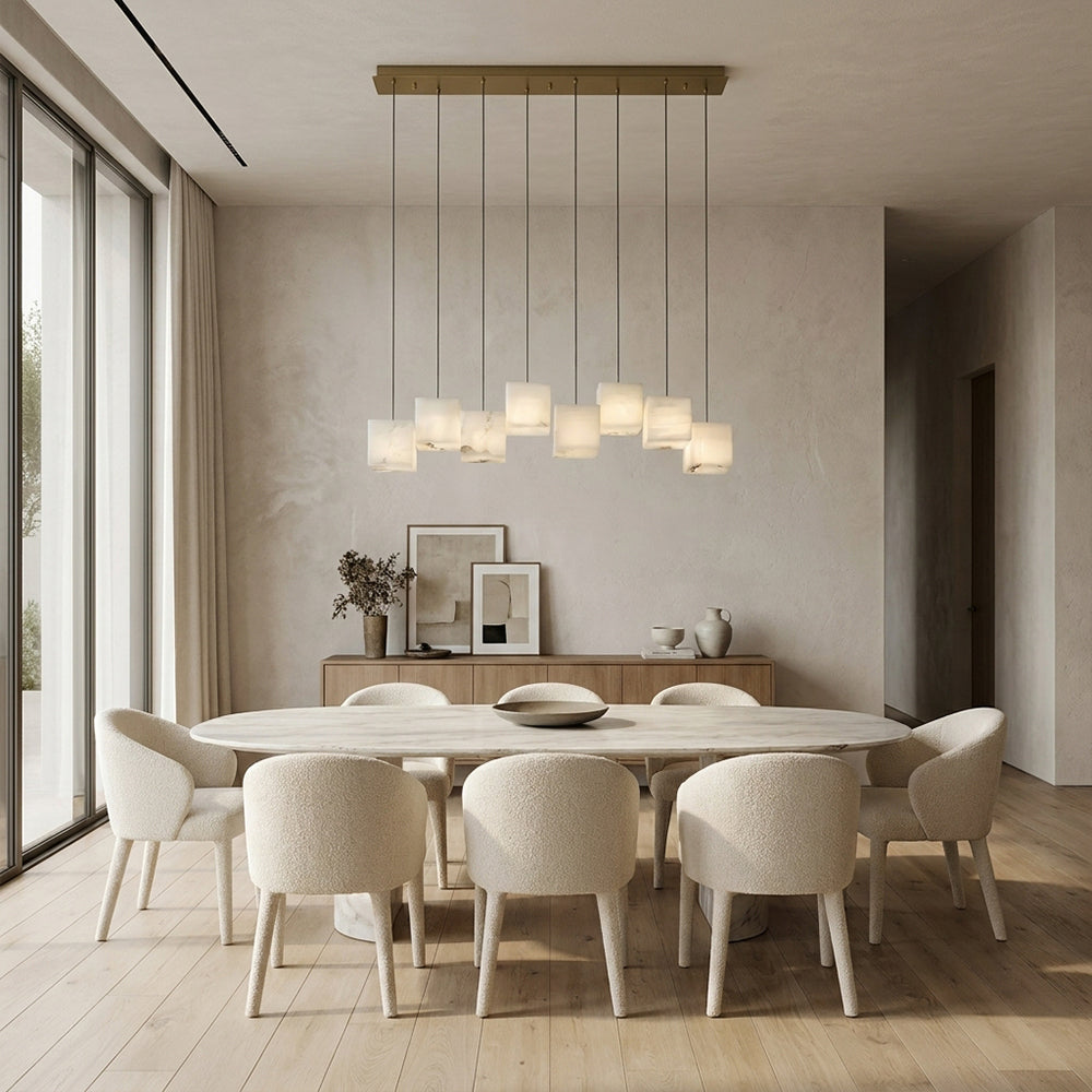 Nura Cube Natural Alabaster 8-Light Linear Pendant 36"W