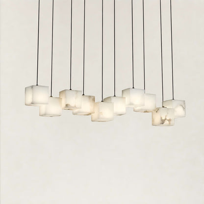 Nura Cube Natural Alabaster 10-Light Linear Pendant 46"W