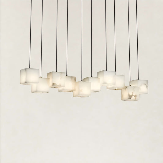 Nura Cube Natural Alabaster 10-Light Linear Pendant 46"W