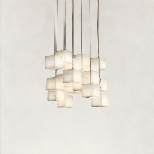 Nura Cube Natural Alabaster 18-Light Square Chandelier 27"L