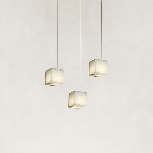 Nura Cube Natural Alabaster 3-Light Linear Pendant 12"W