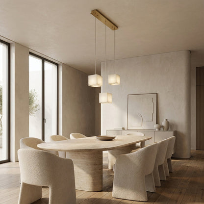 Nura Cube Natural Alabaster 3-Light Linear Pendant 12"W
