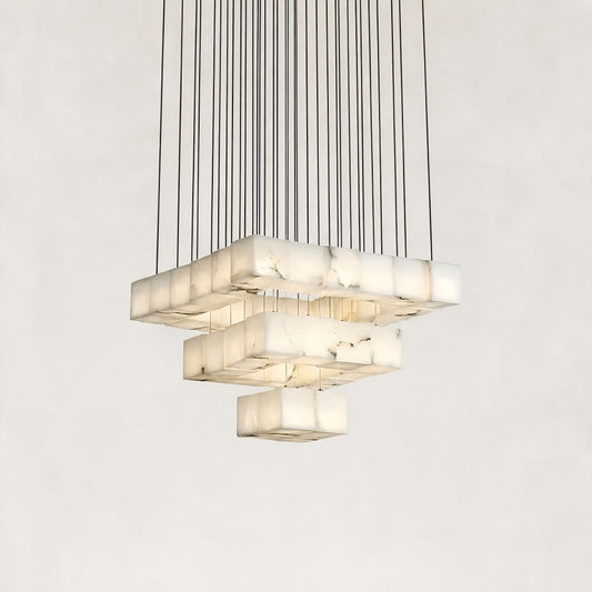 Nura Cube Natural Alabaster 36-Light Square Chandelier 27"W