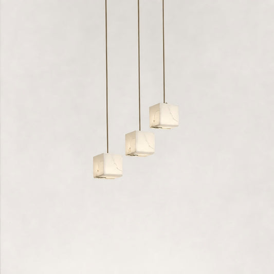 Nura Cube Natural Alabaster 3-Light Round Chandelier 8"D