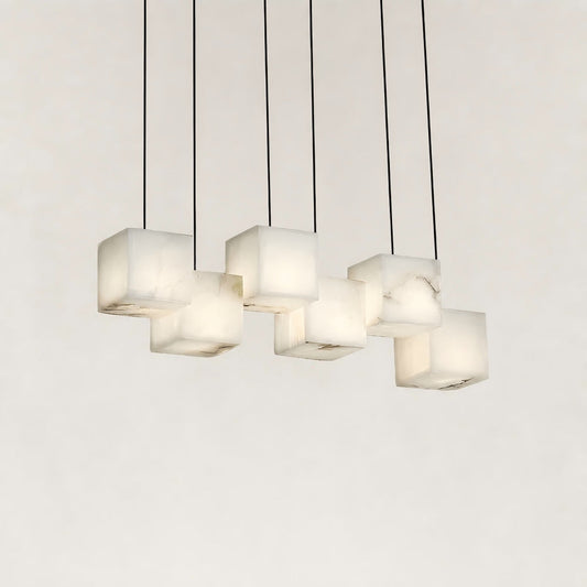 Nura Cube Natural Alabaster 6-Light Linear Pendant 27"W