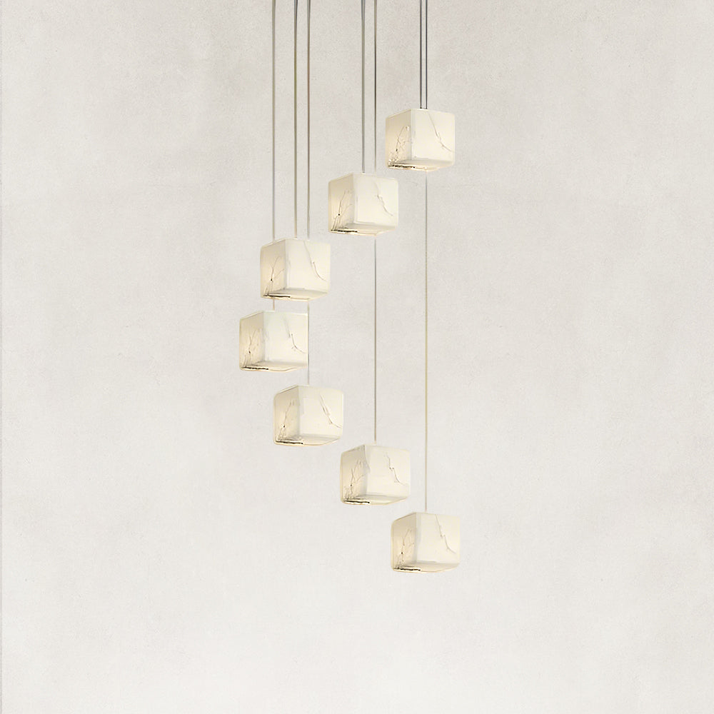 Nura Cube Natural Alabaster 7-Light Round Chandelier 12"D