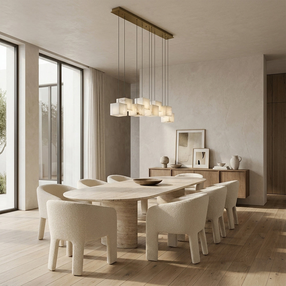 Nura Cube Natural Alabaster 8-Light Linear Pendant 36"W
