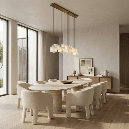 Nura Cube Natural Alabaster 8-Light Linear Pendant 36"W