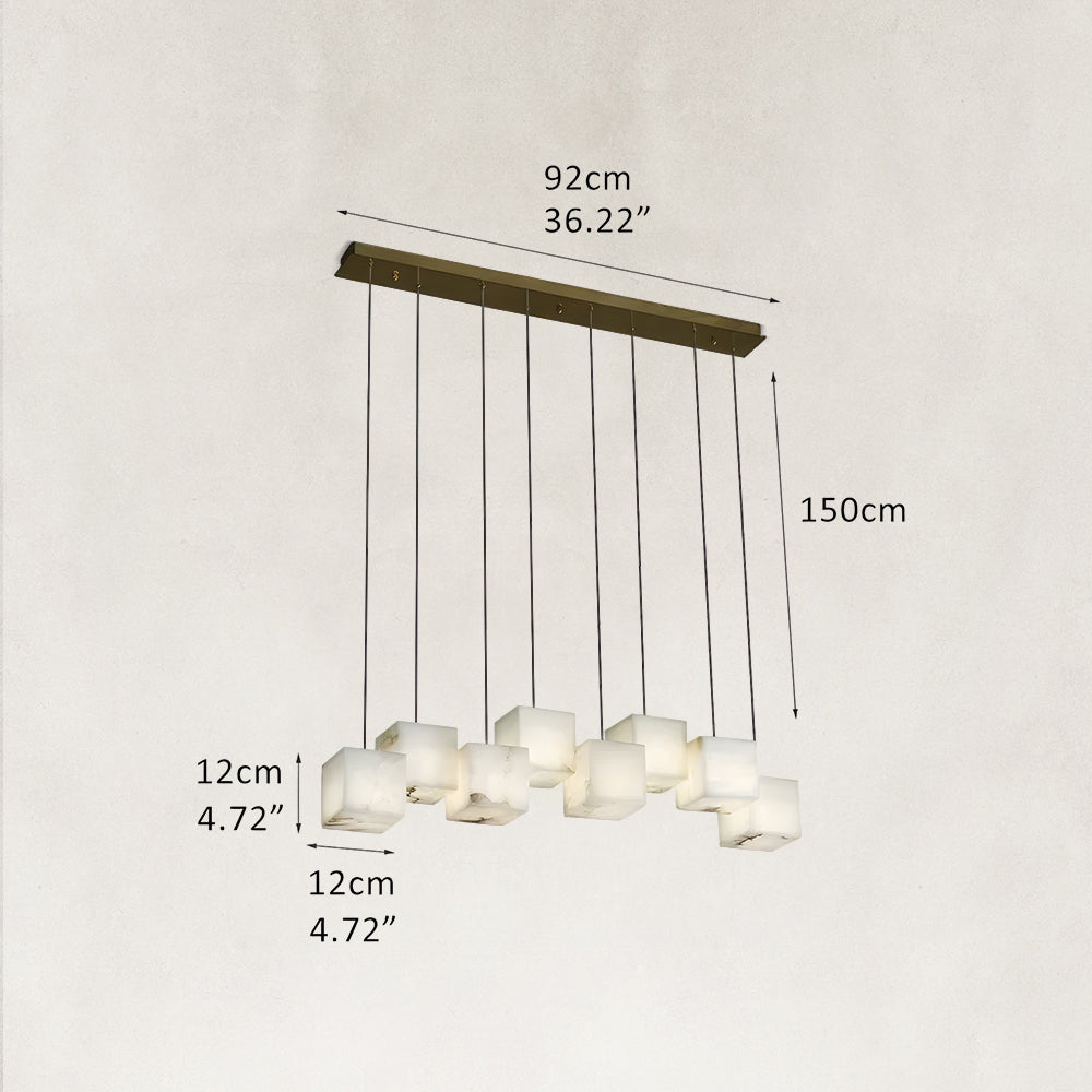 Nura Cube Natural Alabaster 8-Light Linear Pendant 36"W