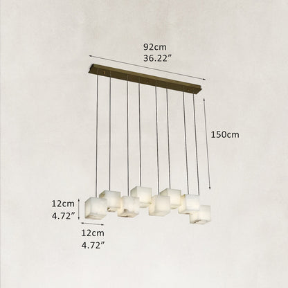 Nura Cube Natural Alabaster 8-Light Linear Pendant 36"W