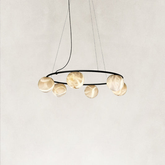 Orbital Cluster Alabaster 6-Light Chandelier 27"D